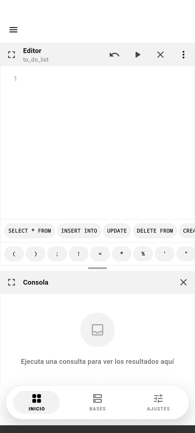 SQL Studio's home screen in Español